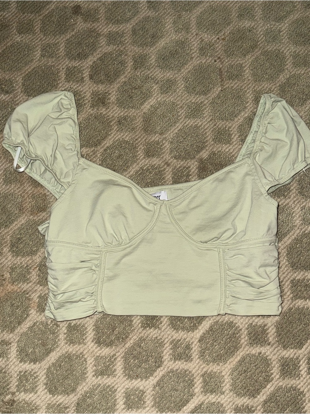 Princess Polly Sage Green Puff Sleeve Crop Top